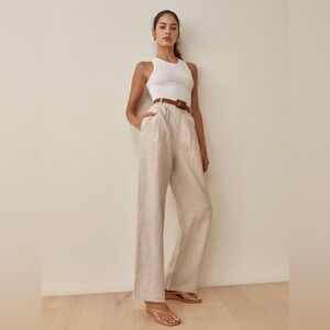 Reformation petites Vesta linen pant in oatmeal.